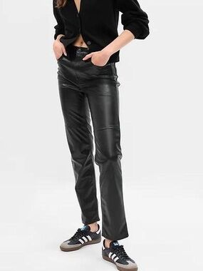 GAP Black Faux Leather Cheeky Straight High Rise Moto Pants Size 26 2